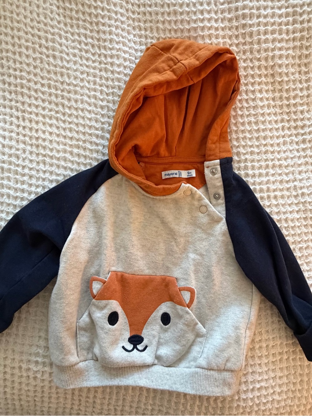Mayoral Gray, Navy & Orange Hooded Fox Sweatshirt
